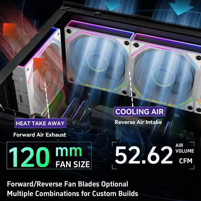 Alt view image 6 of 7 - FB120 3 Pack 120mm ARGB PC Cooling Fans - 16.8M Colors & Remote, Infinite Mirror Reverse Fans, PWM Speed Control, High Airflow, Wireless Splicing/Daisy-Chain, Quiet Case Fans for Gaming PC