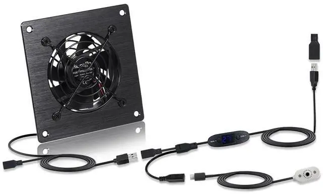 Main image of 80mm Temperature-Controlled USB/DC Silent Cooling Fan - 5V/12V Dual Voltage,4-Inch, 10-Speed Adjustable - for AV Cabinets, Server Racks, Greenhouses & RVs