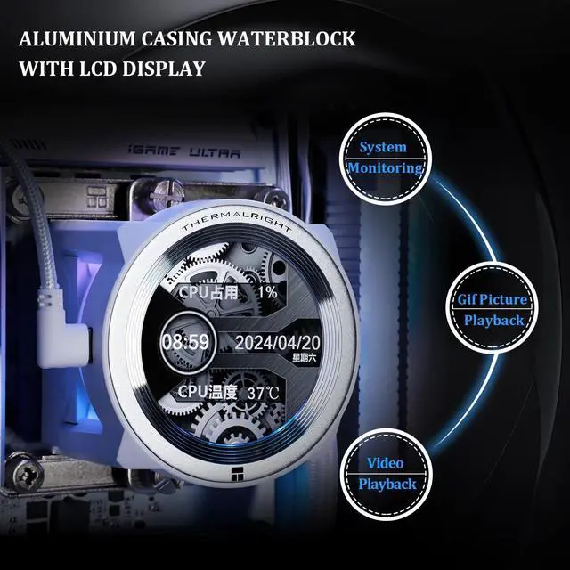 Alt view image 4 of 6 - CORE Vision 360 White ARGB CPU AIO Cooler,IPS LCD Screen with 480 * 480 Resolution,for AM5&Intel 1700/1851,High-Performance 360 Specs Water-Cooled Radiator with 2.1in Removable Display