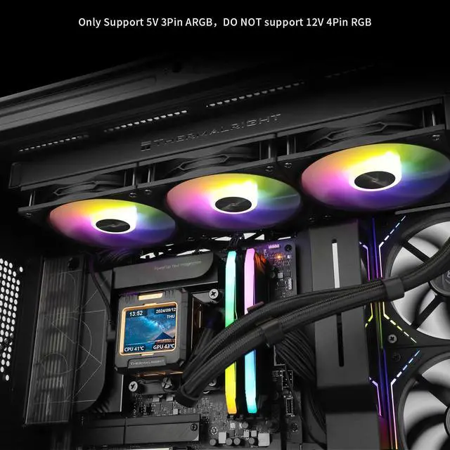 Alt view image 6 of 6 - FW360 Black ARGB CPU AIO Cooler,PC 360 Specification Water Cooler System,IPS LCD Screen with 320x240 Resolution,for AM5&Intel LGA1700/1851,CPU Cooler Comes with 2.4-inch LCD Display