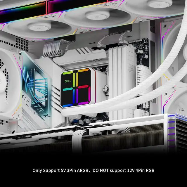 Alt view image 6 of 6 - Magic Qube 360 ARGB White Liquid CPU Cooler,Building Block Fan with 2000RPM,for AM4/AM5,Intel LGA1150/1151/1200/1700/1851,Temperature Controlled Color Changing Digital Screen