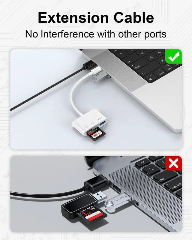 Alt view image 6 of 7 - SD Card Reader for iPhone 17/Air/16e/16 Pro Max/16 Pro/16 Plus/16/15pro Max/15Plus/15Pro/15, USB C Memory Card Reader 3-in-1 Type C TF MicroSD Card Reader Dongle Adapter for iPad Pro Computer Camera
