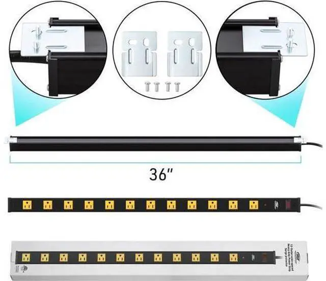 Main image of Long Power Strip, 12-Outlet Heavy Duty Surge Protector Wall Mount Power Strip with 1800 Joules Protection 15A Circuit Breaker 6FT for Garage, Shop, Industrial, Underdesk