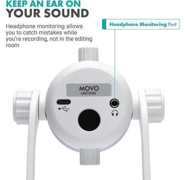 Main image of Movo UM700W White Desktop USB Microphone for Computer - Studio Mic with 4 Pickup Patterns - USB Gaming Microphone for PC, Mac, and Android - Best Mic for Podcast Recording and Streaming Setup