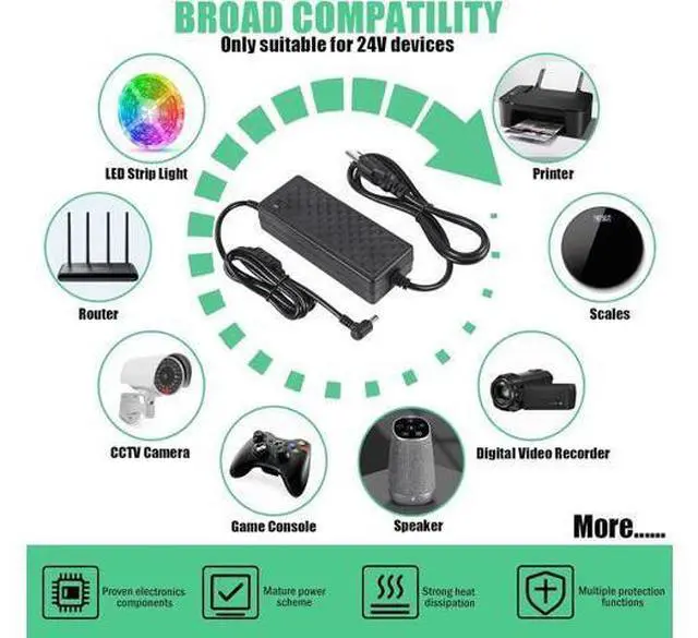 Main image of 24V 6A Power Supply Adapter AC 100-240V to DC 24 Volt 6 Amp 144W Power Adapter with 5.5mm x 2.5mm Output Jack Transformers Universal AC/DC Adapter for LED Strips 3D Printers CCTV Cameras LCD Monitors