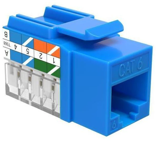 Main image of SATMAXIMUM 20 Pack Cat6 Keystone Ethernet Wall Jacks RJ45 Punch Down Slim Profile UTP Blue, 45 Degree for Patch Panel & Wall Plate, Supports Up to 10Gbps