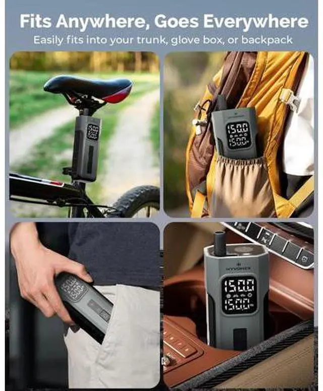 Main image of Tire Inflator Portable Air Compressor, 1 Min Fast Inflation Cordless Bike Pump with Digital Pressure Gauge LED Light, 150 PSI Electric Air Pump for Car Tires, Bicycle, Motorcycle, Ball (Grey)
