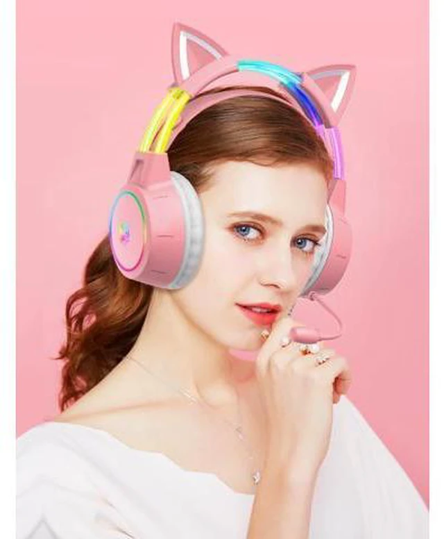 Main image of Lightweight Gaming Headset with Detachable Cat Ears, RGB Lighting, Wired Over Ear Headphones with Mic for PC, PS4, PS5, Xbox, Switch, Stereo Surround Sound, Self-Adjusting Headband