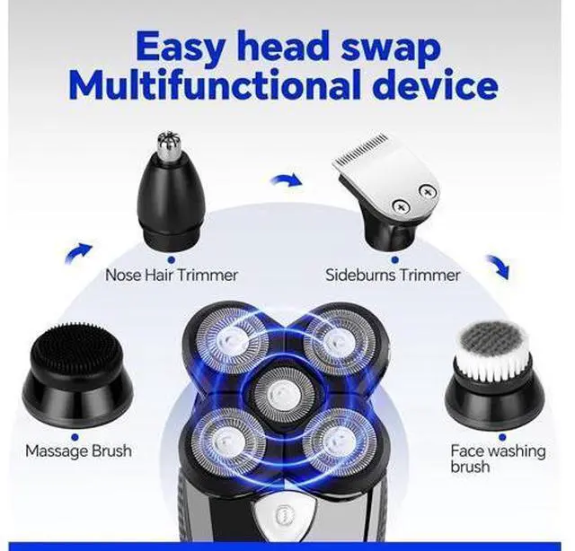 Main image of Bald Head Shaver,Electric Head Shavers for Bald Men, 5-in-1 Head and Face Grooming Kit, Waterproof Cordless Rotary Razor and USB Rechargeable,Gifts for Men