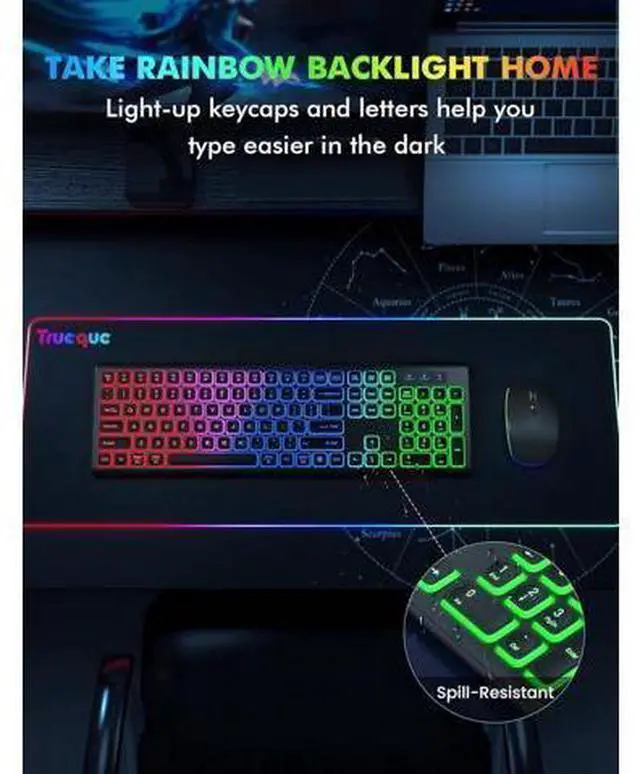 Main image of Wireless Keyboard and Mouse Combo - RGB Backlit, Rechargeable & Light Up Letters, Full-Size, Ergonomic Tilt Angle, Sleep Mode, 2.4GHz Quiet Keyboard Mouse for Mac, Windows, Laptop, PC