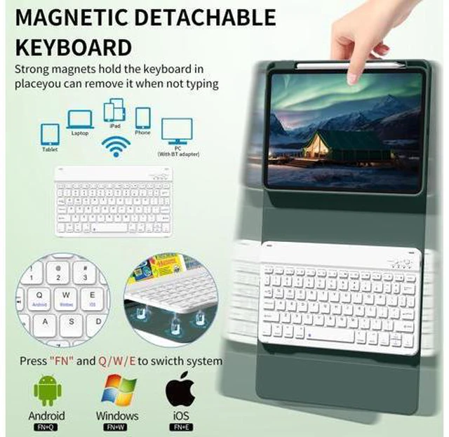 Main image of Keyboard Case for iPad (A16) 11th/10th Generation 2025/2022 with Pencil Holder, Detachable Wireless Bluetooth Fast Pairing Keyboard, Durable Soft TPU Cover for 11" iPad11/10.9" iPad10 Gen, Green