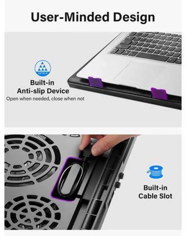 Main image of Kootek Laptop Cooling Pad, Laptop Cooler with 5 Quiet Fans for 12"-17" Computer PC Notebook Gaming Laptop Fan, Height Adjustable Laptop Cooling Stand Laptop Accessories (Purple)