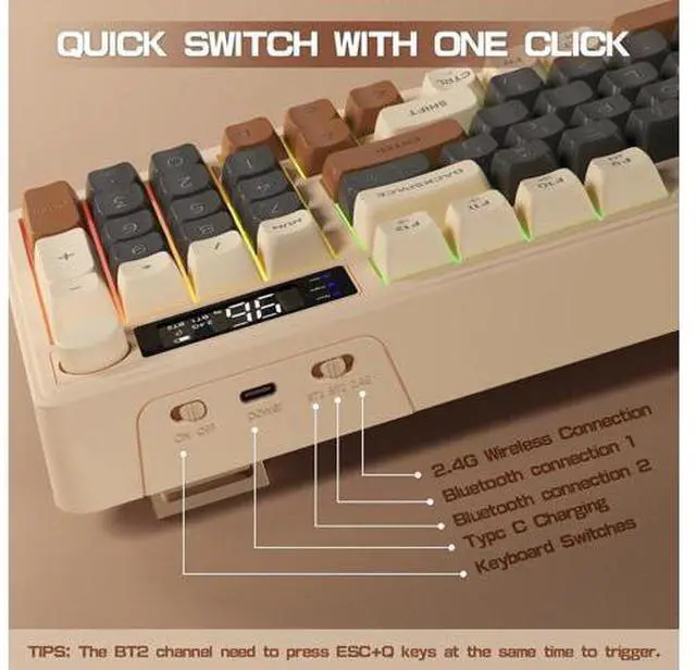 Main image of LexonElec M96 Wireless Gaming Keyboard,Knob Control Bluetooth/2.4G Wireless Mechanical Feeling Keyboard,RGB LED Backlit with Display Screen, PBT Keycap, 3000mAh, 94-Key Layout for Win/Mac(Coffee)
