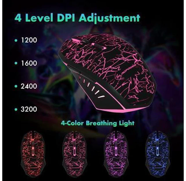 Main image of RGB Gaming Keyboard and Breathing Mouse Combo, Adjustable Breathing Backlit Mechanical Feeling Keyboard with 4 Colors 4800DPI Backlight Mouse for PC Laptop Computer Game and Work