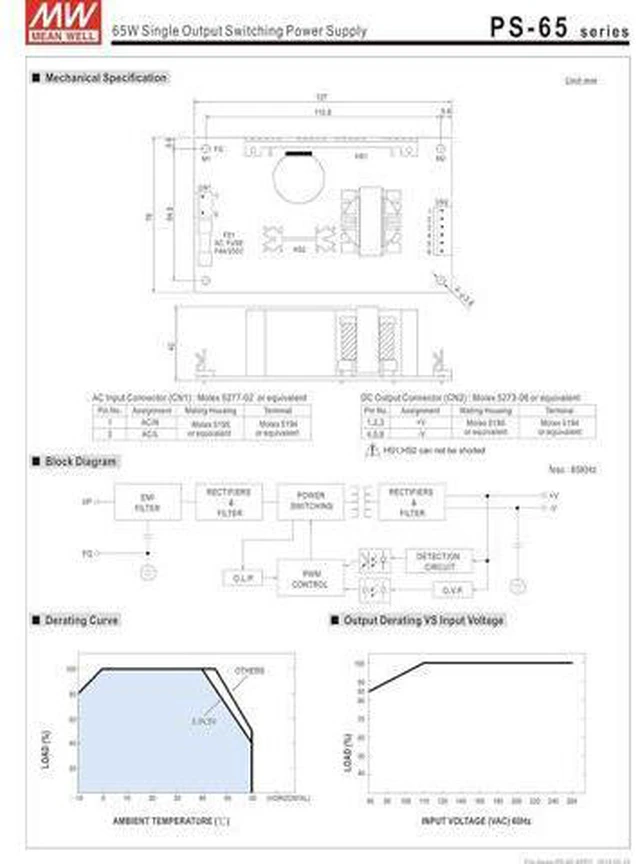Main image of MW Mean Well PS-65-5 5V 12A 60W Single Output Switching Power Supply