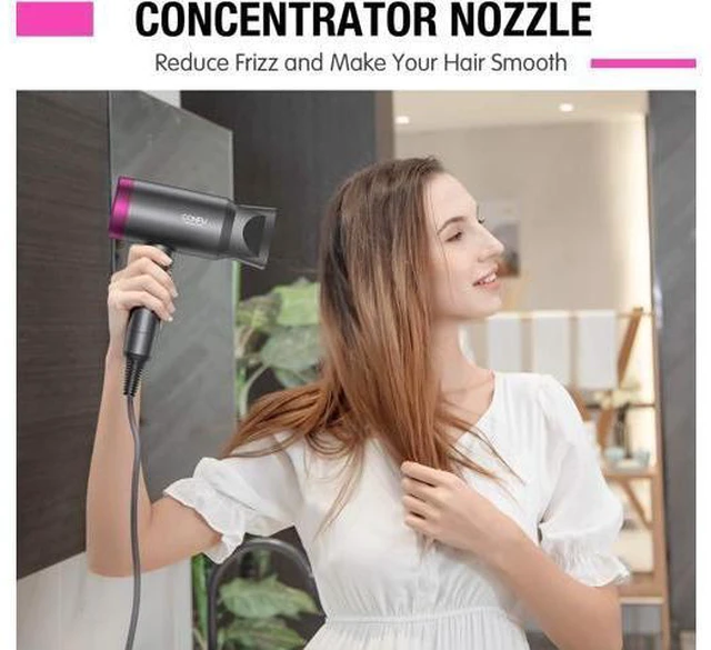 Main image of CONFU Ionic Blow Dryer 1600W, Portable Lightweight Fast Drying Negative Ion Hairdryer Blowdryer, 3 Heat Settings & Infinity Speed, with Diffuser and Concentrator Nozzle for Home & Travel