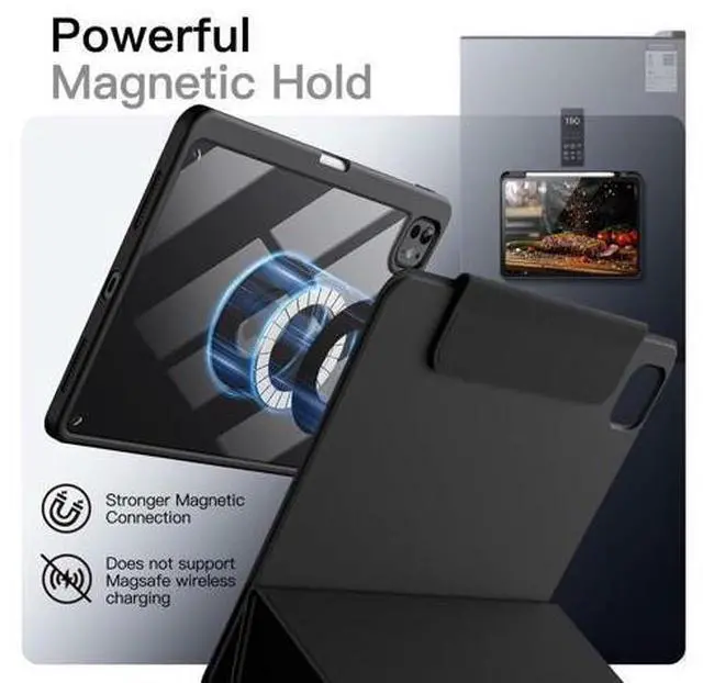 Main image of JETech Magnetic Detachable Case for iPad Pro 11-Inch M5/M4 (2025/2024) with Pencil Holder, Removable Rotating Clear Cover, Portrait/Landscape Stand with Raised Screen View (Black)