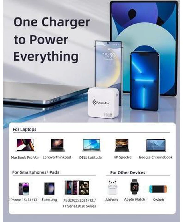Main image of Mac Book Pro Charger 100W USB C Charger GaN Foldable Compact Wall Fast Charger for MacBook Air iPhone 16 15 Series Galaxy iPad Pro and All USB-C Devices 6.6ft Type C Cable