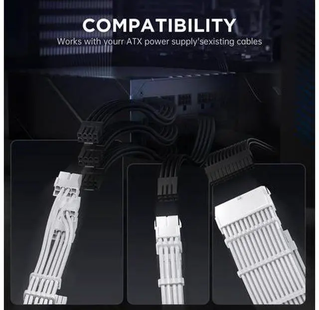 Main image of AsiaHorse 12VHPWR Cable Extension Kit, 16AWG Pcie 5.0 PSU Cable Extension Kit Soft Braided Power Supply Cable Extension, 24pin ATX /4+4pin EPS /12+4pin 30CM Length with Cable Combs