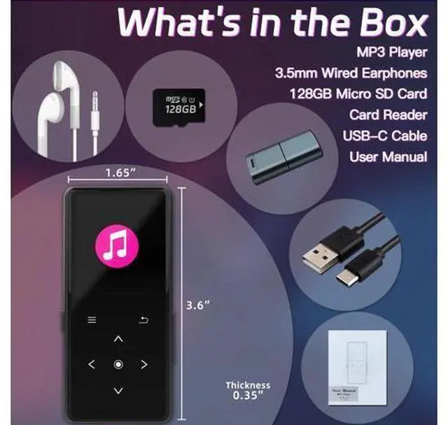 Main image of 128GB MP3 Player with Bluetooth, Portable Music Player with Built-in Speaker, Enjoying Your Digital Music and Audiobooks Anytime,Includes FM Radio,Recorder,E-Book,and Comes with Earphones