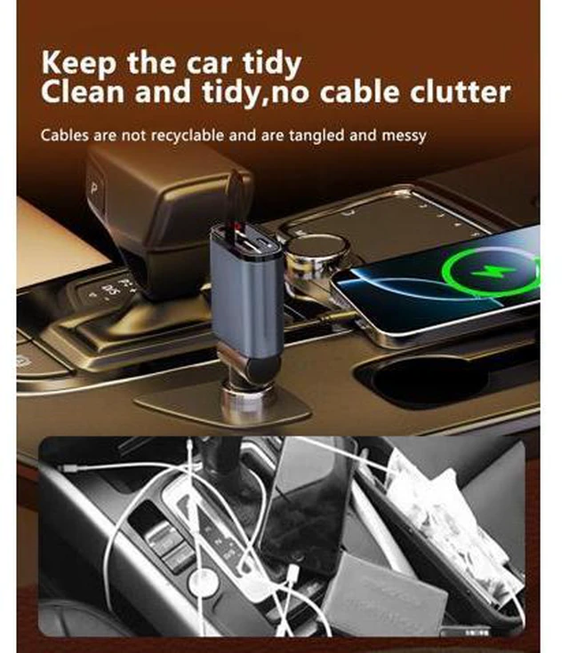 Main image of Retractable Car Charger, 3 in 1 Fast Car Phone Charger 50W, 1 TypeC Retractable Cables and USB Port,USB C Car Charger Compatible with iPhone 17/17 Pro Max/16/15/14/13/12/11,for Galaxy S25,Pixel 10