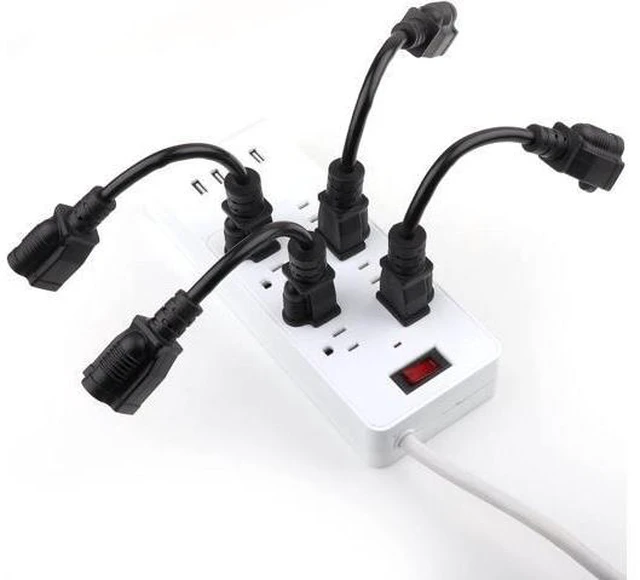 Main image of 8 inch Short Power Extension Cord Outlet Saver, ETL Listed, SJTW 16AWG/13A 3 Prong Indoor/Outdoor Use, 10 Pack, Black