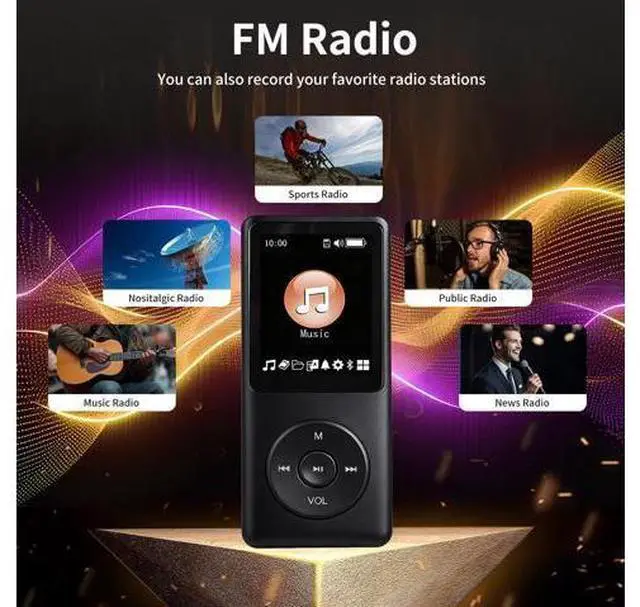 Main image of 128GB MP3 Player with Bluetooth - Portable Music Player for Kids - with Built-in HD Speaker, Voice Recorder, HiFi Sound, E-Book (Included Earphones)