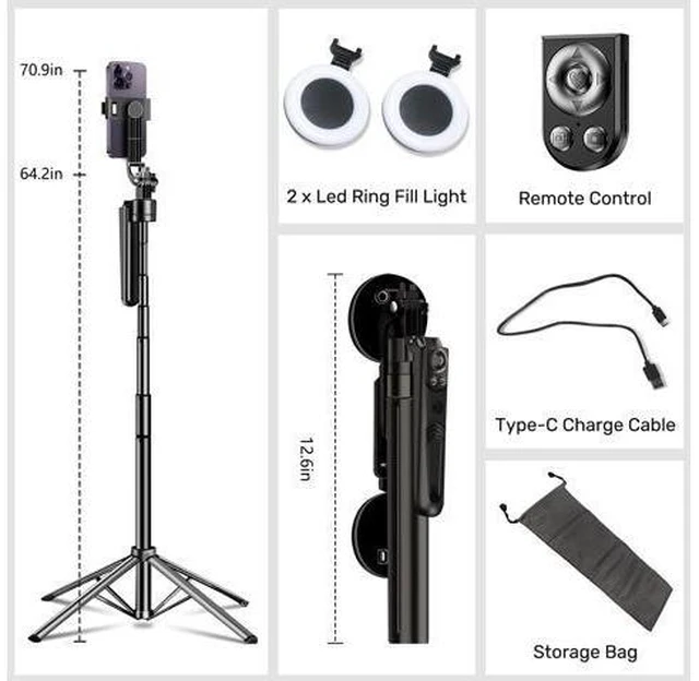 Main image of Auto Face Tracking Selfie Stick Tripod for iPhone with Light,360 Rotation That Follows Your Movement,70.9" Phone Camera Tripod Stand with Remote for Content Creator Vlog Live Stream Video Recording