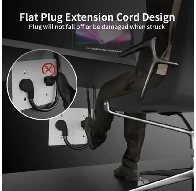Main image of 14 Gauge 6 Feet (3 Pack) Flat Plug Extension Cord Black Indoor Outdoor, Heavy Duty 3 Prong Grounded Low Profile Extension Wire Flexible, 15A 1875W 125V 14AWG SJTW, ETL Listed