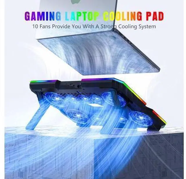 Main image of Laptop Cooling Pad, Gaming Laptop Cooler with 10 Quiet Fans, Height Adjustable Laptop Cooling Stand for 12"-17" Laptops, RGB Lights with Laptop Fan with 2 USB Port and Phone Stand