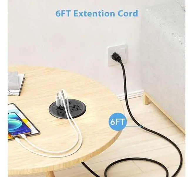 Main image of Desktop Power Grommet 90mm/3.5", Desk Power Outlet Socket Recessed Power Strip with 2 AC Outlet, PD 20W Fast Charging USB-C Port - Flush-Mount for Desktop, Table, Kitchen, Office Desk Outlet