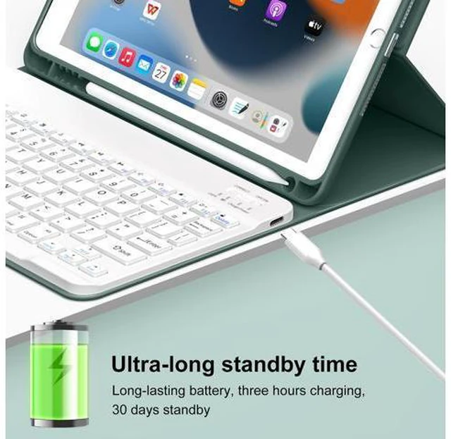 Main image of GKABXY Case with Keyboard for iPad 10.2 inch 2021/2020/2019, iPad 9th/8th/7th Generation Detachable Bluetooth Keyboard Cover with Pencil Holder, Multi-Angle Stand for Study/Office/Travel (Dark Green)