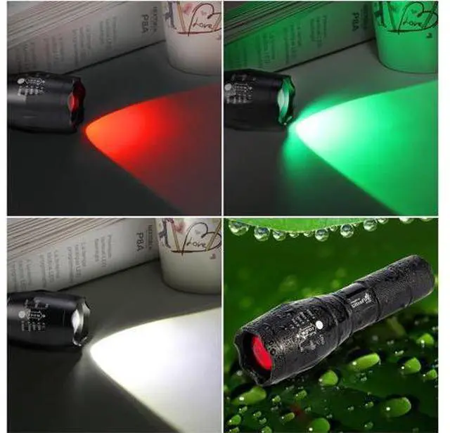 Main image of ULTRAFIRE 2 Pack A100 LED Hunting Flashlight,800 Lumen 3-Color-Light Tactical Flashlight 5 Modes Zoomable Small LED Hand held Flashlights (White Light/RED Light/Green Light)