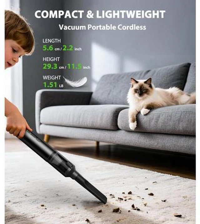 Main image of Car Vacuum Portable Cordless Handheld Vacuum Cleaner 4-in-1 Mini Cordless Vacuum with 2 Suction Modes and 16800pa Suction Power Blowing & Inflating 2 Modes Handheld Vacuum for Car, Desk, Keyboards