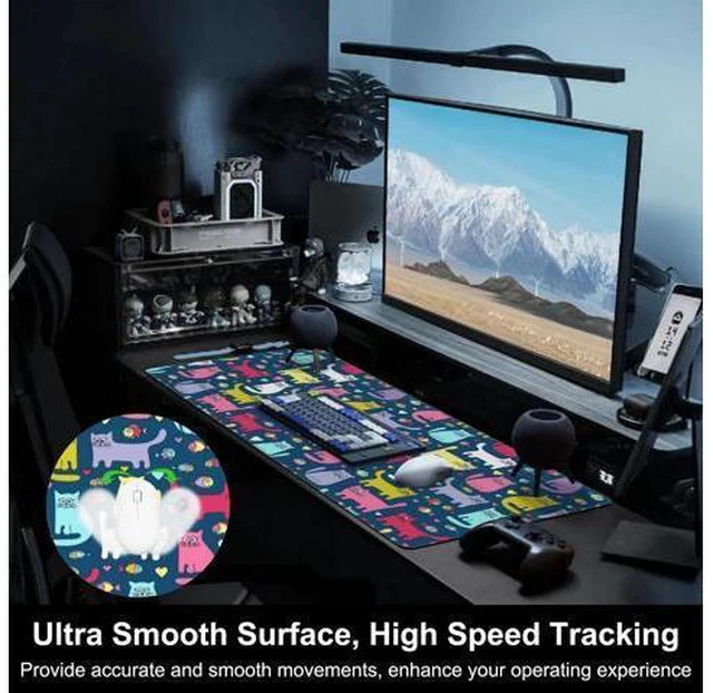 Main image of Mouse Pad, Large Cartoon Cats and Fish Desk Mat, Extended Non-Slip Gaming Keyboard Mousepad Desk Pad, Thick Stitched Edges Waterproof Mouse Mat 31.5"x15.7" (Funny Doodle Kittens)