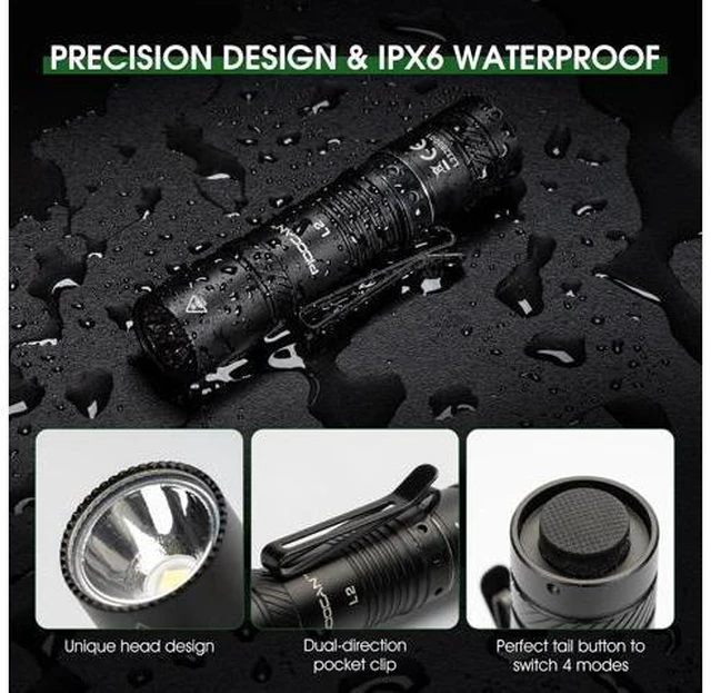 Main image of Rechargeable Flashlights 1200 Lumens EDC Flashlight, AA Pocket Flashlight High Lumens with Clip, Super Bright Small Flashlights, 4 Modes Flash Light for Camping, Home, and Emergencies (Black)