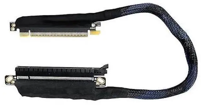Main image of PCIE 5.0 X16 Graphics Card Extension Cable 64GBS GEN5 Braided Mesh Harness Riser 180 Degree for AI Server Graphics Card Bendable GPU 16AB5 (Right Out Right in,60CM)