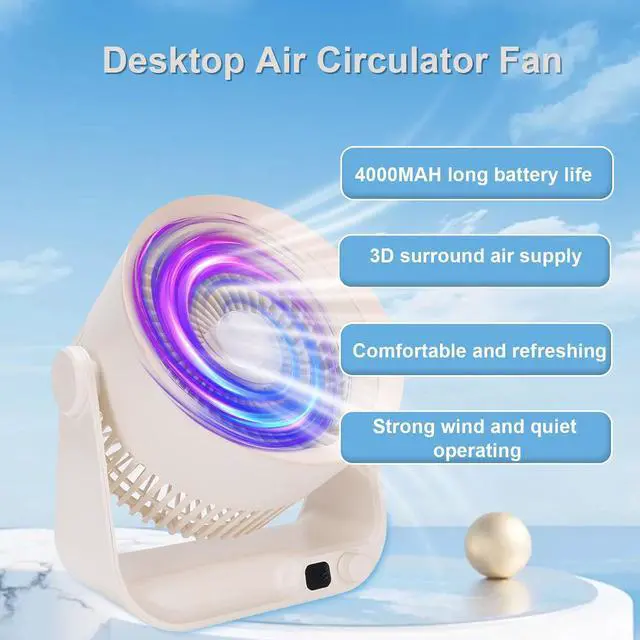 Alt view image 2 of 7 - Air Circulator Fan Desk Fan USB Rechargeable Battery Operated 3D Surround Airflow Strong Wind 4000mAh Quiet for Bedroom Home Office