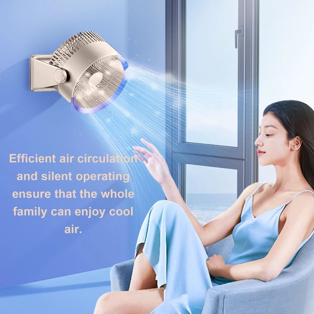 Alt view image 4 of 7 - Rechargeable Air Circulator Desk Fan with 4000mAh Battery, Quiet with 3D Surround Airflow and Strong Wind, Lightweight Fan with Wall Mount Sticker and Knob Control