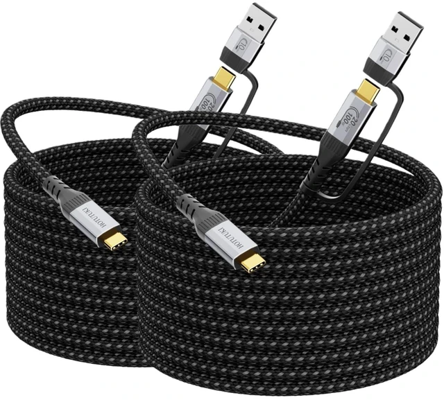 Main image of Long USB Cables 2PACK16.5FT+16.5FT USB a to USB c Cable Multi Functional 2in1,20Gbps High Speed Data Transfer,4K@60Hz UHD Video 5A/100W Fast Charge Cord