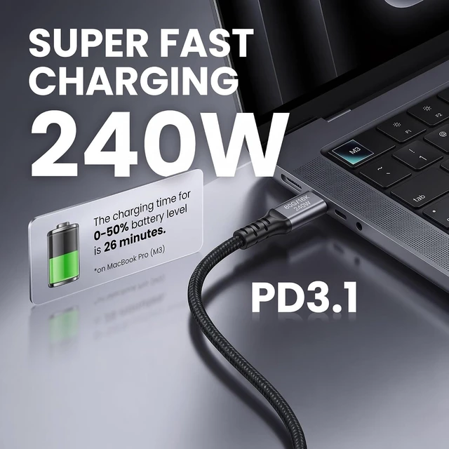 Alt view image 4 of 6 - SZRMCC USB 5 USB C Cable 80Gbps Data Transfer,240W PD Fast Charging,120Gbps Bandwidth for 16K Video Display,Compatible with iPhone 16, MacBook, Studio Display. (2m)