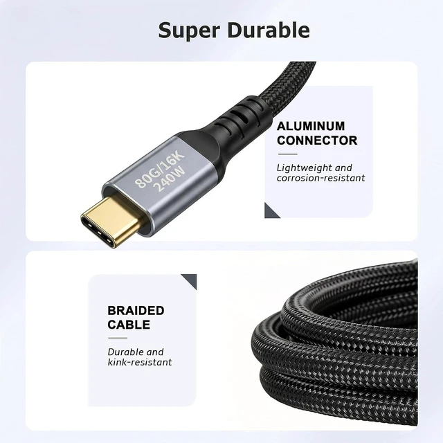 Alt view image 5 of 6 - SZRMCC USB 5 USB C Cable 80Gbps Data Transfer,240W PD Fast Charging,120Gbps Bandwidth for 16K Video Display,Compatible with iPhone 16, MacBook, Studio Display. (2m)