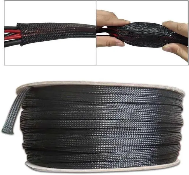 Alt view image 2 of 6 - PET Black Cable Sleeve Length1/3/5/50/100M Insulated Braided Sleeving Wire Cable Flame-Retardant Nylon Tube(50 Meter,10 mm)
