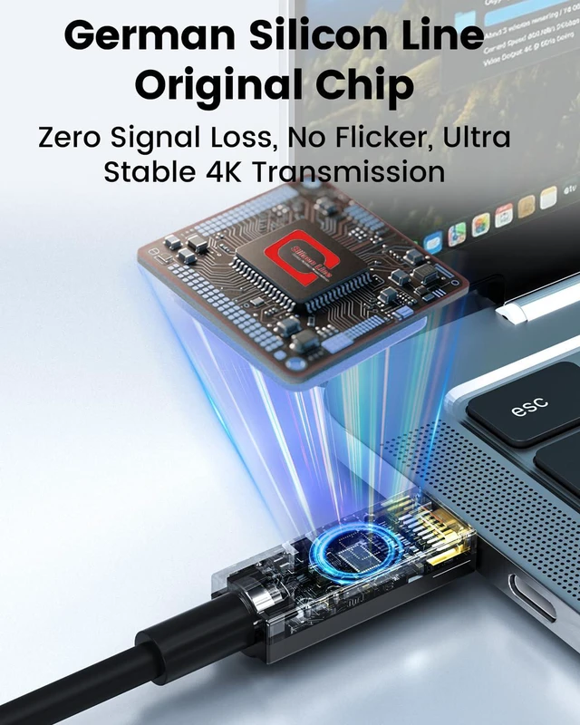 Alt view image 4 of 7 - 33FT USB C Fiber Optic Cable Full-Featured, 10Gbps, 4K@60Hz Video, PD 60W, DP 1.4 Alt Mode USB 3.2 Active Optical Cable with German SiliconLine Chip, for Docking/Video Conference/4K Logitech Camera/VR