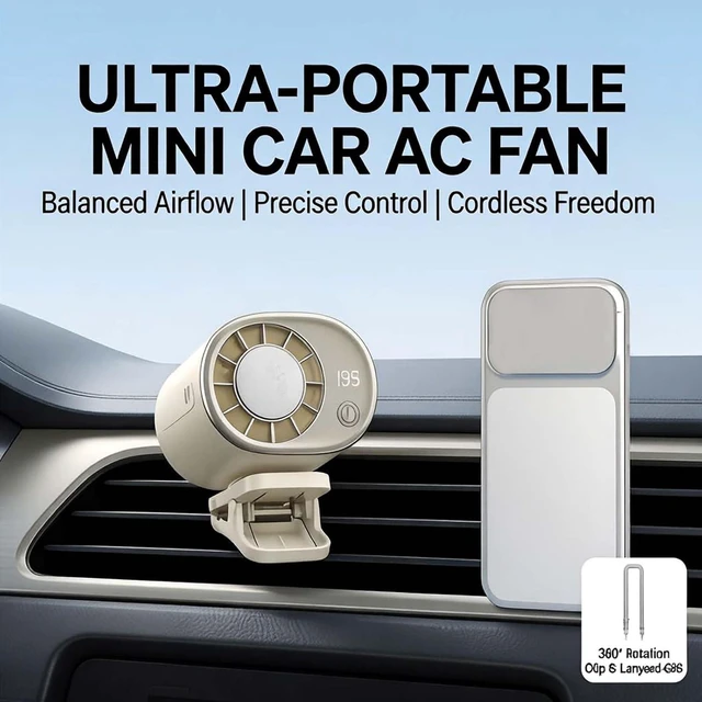 Alt view image 7 of 7 - Car Clip On Air Conditioner Fan With Led Display, Portable Mini Ac Fan Clip On For Car, 360° Rotation 100 Speeds, Usb Rechargeable Cooling Fan For Auto Vehicle Truck Tent (2, black)