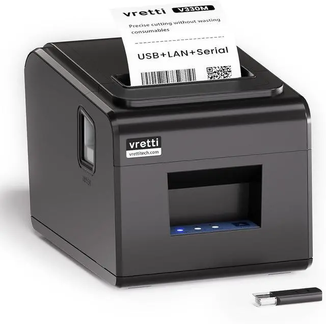 Main image of vretti Thermal Receipt Printer, 3'1/8 80mm Direct Thermal Printer with USB Serial LAN Port - Kitchen POS Printer ESC/POS Command Support Cash Drawer, Not for Square