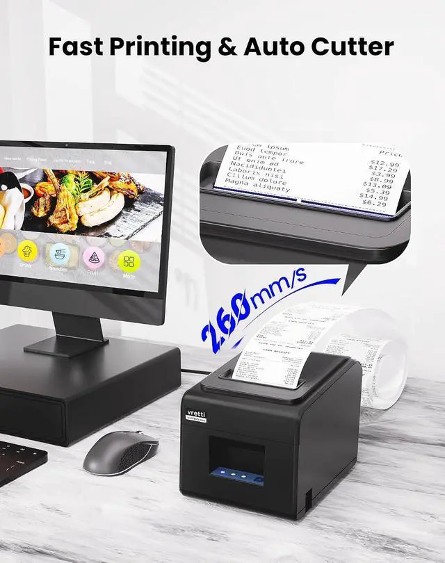 Alt view image 3 of 7 - vretti Thermal Receipt Printer, 3'1/8 80mm Direct Thermal Printer with USB Serial LAN Port - Kitchen POS Printer ESC/POS Command Support Cash Drawer, Not for Square
