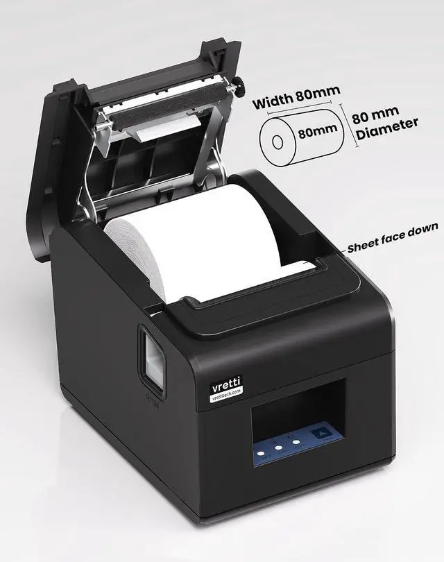 Alt view image 5 of 7 - vretti Thermal Receipt Printer, 3'1/8 80mm Direct Thermal Printer with USB Serial LAN Port - Kitchen POS Printer ESC/POS Command Support Cash Drawer, Not for Square