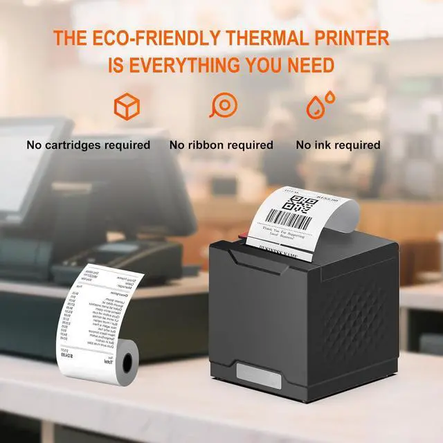 Alt view image 7 of 7 - Thermal Receipt Printer, Restaurant Kitchen Printer, 80mm POS Printer with Auto Cutter, USB/Ethernet Interface, for Windows/Mac/Linux, Not Compatible with Square