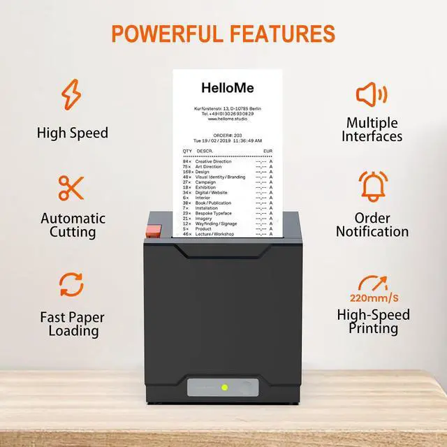 Alt view image 4 of 7 - Thermal Receipt Printer, Restaurant Kitchen Printer, 80mm POS Printer with Auto Cutter, USB/Ethernet Interface, for Windows/Mac/Linux, Not Compatible with Square